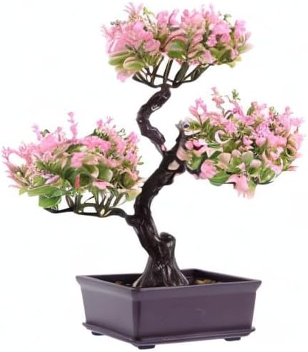 Cabilock Artificial Bonsai Tree, Fake Potted Bonsai Plants Decoration, Simulation Faux Plants Decor, Desktop Realistic Welcoming Pine Ornament for Home Office Entryway Chests Decor, Pink