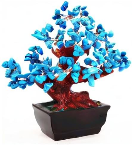 Feng Shui Quartz Crystal Money Tree Bonsai Style Decoration for Luck and Wealth (Blue)