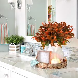 Uieke 12Pcs Artificial Fall Flowers for Outdoors UV Resistant Fake Fall Flowers Plastic Morning Glory Fall Plants Shrubs for Home Outside Window Box Planter Fall Décor (Autumn Red)