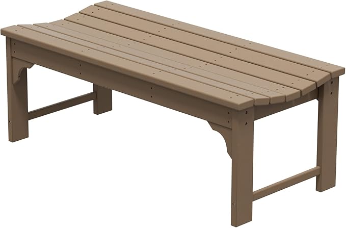 WestinTrends Malibu Outdoor Bench, All Weather Resistant Poly Lumber Backless Patio Garden Bench, Adirondack Curved Bench Seat for Comfort, Weatherwood