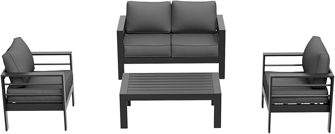 Aluminum Patio Furniture Set, 5 Piece Metal Outdoor Furniture Set, Patio Sets with Waterproof Covers for Backyard Garden