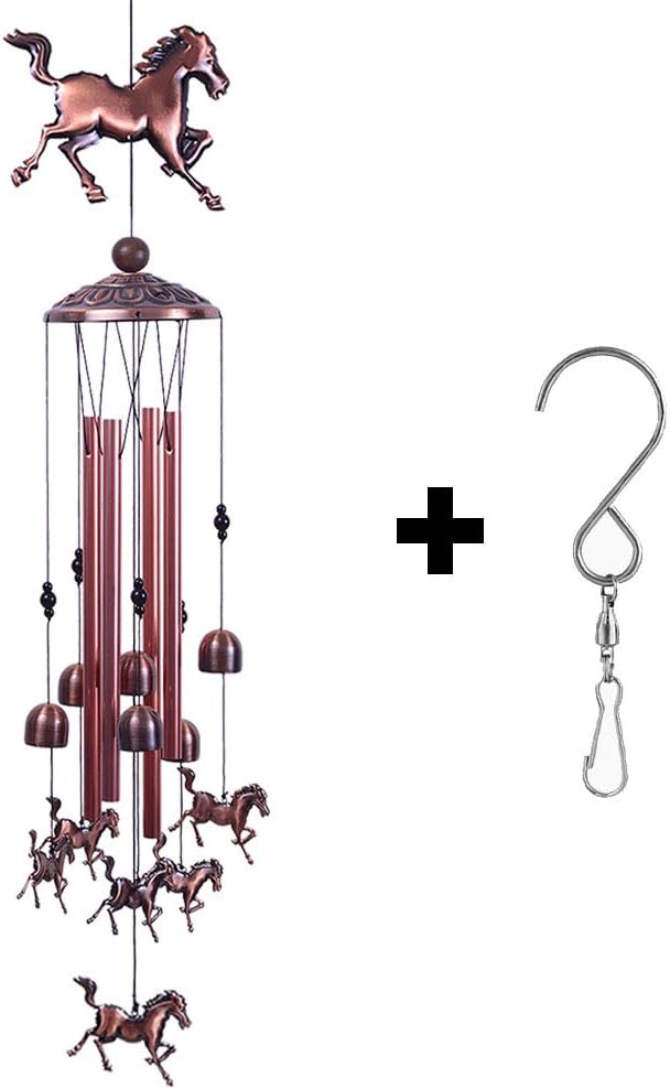 Horse Wind Chimes Decor- 37 Inch Pure Hand-Made Waterproof Metal Musical Wind Bells with 4 Aluminum Tubes 6 Bells Mobile Wind Catcher Romantic Wind Chime for Home, Festival, Indoor/Outdoor Decoration