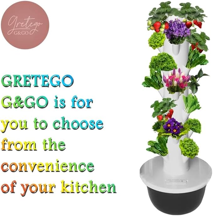 Hydroponics Growing System Kit with LED Grow Lights, Aero Gardening System, Hydroponic Tower, 28 Net Pots, Tomato, Green Salad, Strawberry Tower for Your Indoor Vegetable Garden