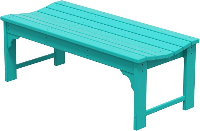 WestinTrends Malibu Outdoor Bench, All Weather Resistant Poly Lumber Backless Patio Garden Bench, Adirondack Curved Bench Seat for Comfort, Turquoise