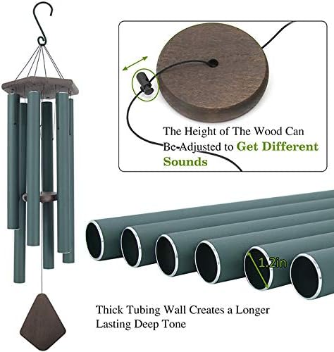 Wind Chimes Outdoor Large Deep Tone,Sympathy Wind Chime Outdoor, Memorial Wind-Chime with 6 Tuned Tubes, Elegant Chime for Garden, Patio, Balcony and Home Decor, Matte Green