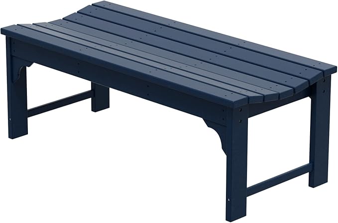 WestinTrends Malibu Outdoor Bench, All Weather Resistant Poly Lumber Backless Patio Garden Bench, Adirondack Curved Bench Seat for Comfort, Navy Blue