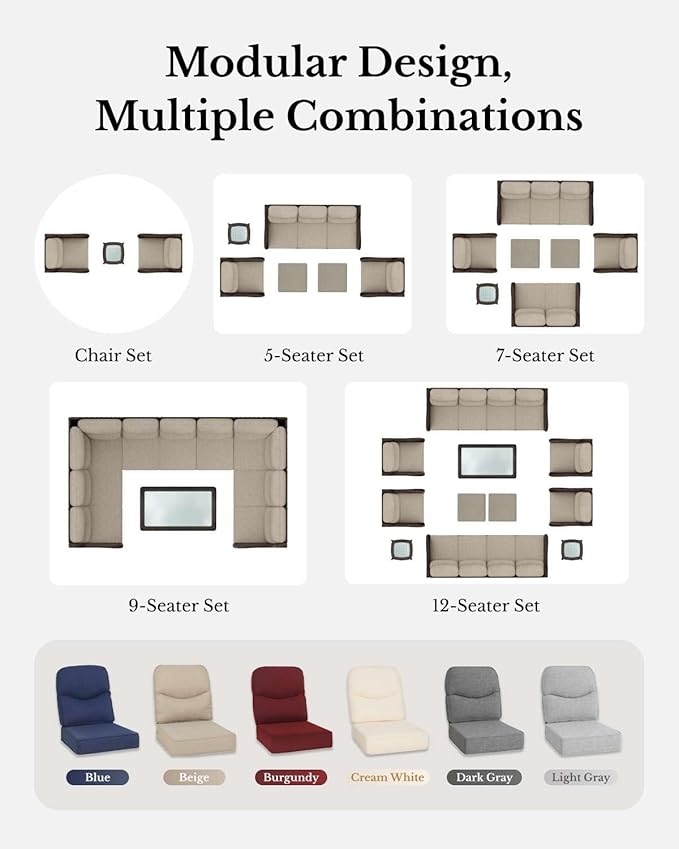 HILLGA Luxury Patio Furniture Set with 6-inch Thick Cushion, Outdoor Couch and High Back Swivel Rocker Patio Chairs, 6PCS Wicker Conversation Set for Deck Yard and Poolside, Burgundy (V2)