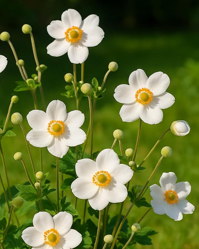 Perennial Farm Anemone x Hybrida 'Honorine Jobert' – Live Windflower in #1 Container, Elegant White Blooms with Yellow Centers, Long Blooming, Deer Resistant, Great for Shade & Pollinator Gardens