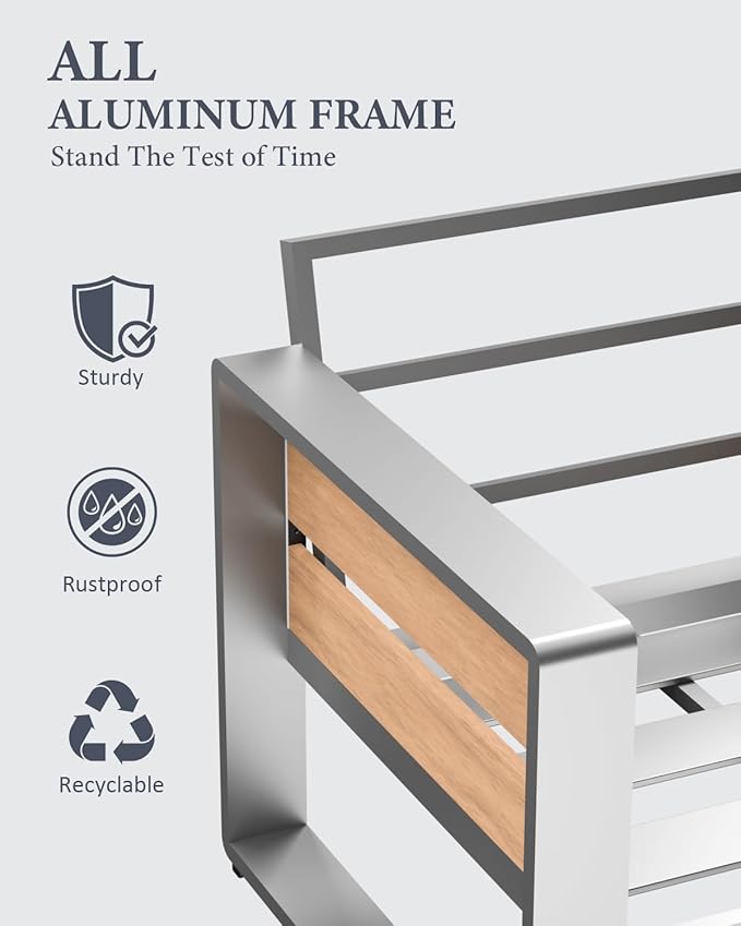 ZANDOR Aluminum Outdoor Patio Conversation Furniture Set, 5 PCS Metal Modern Outside Sectional Lawn Furniture with Coffee Table & Washable Thick Cushions,Seating Sofa for Garden/Backyard/Porch Silver