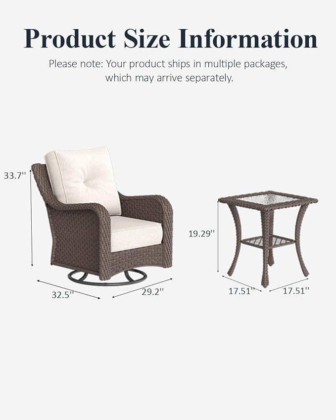 LayinSun 6 Piece Wicker Outdoor Furniture Set with 6-inch Comfy Cushions, High Back Patio Furniture Set with Swivel Rocking Chairs and Side Table