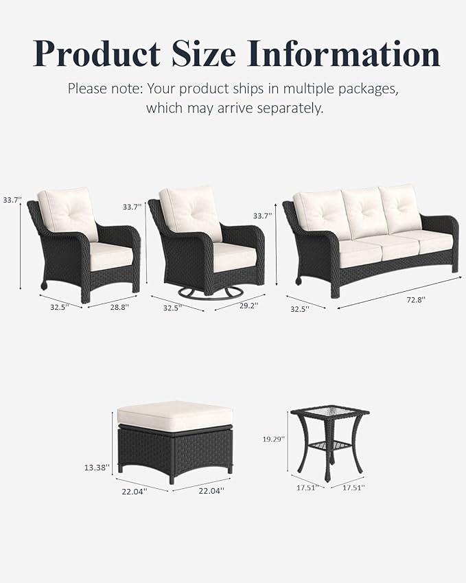 LayinSun 9 Piece Wicker Outdoor Furniture Set with 6-inch Comfy Cushions, High Back Patio Furniture Set with Swivel Rocking Chairs and Side Table