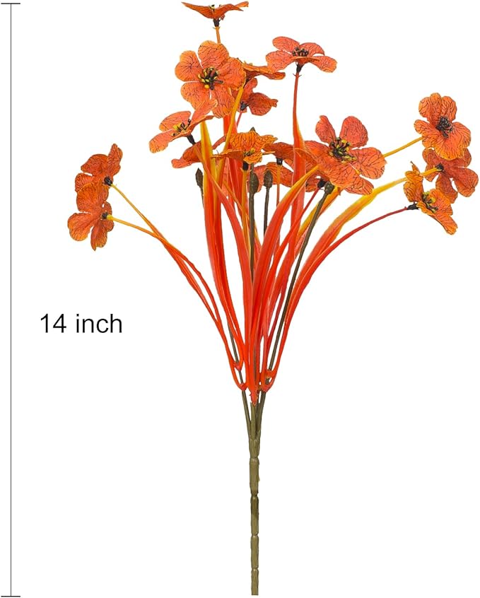 15 Bundles Artificial Flowers Outdoor UV Resistant Fake Silk Plants Plastic Faux Shrubs Outside Front Porch Window Box Garden Home Hanging Planter Decoration (Autumn Orange)