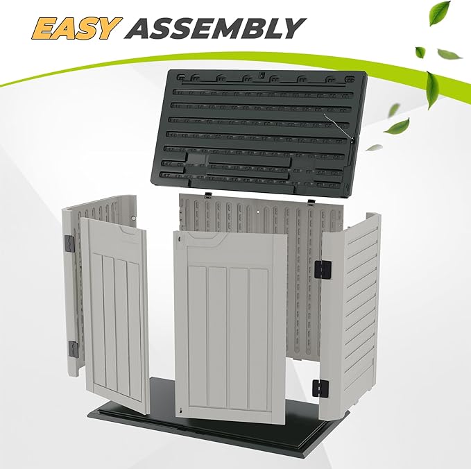 Amopatio Horizontal Outdoor Storage Shed, 34.5 Cu Resin Outdoor Storage Cabinet Waterproof, Outside Cabinet Weather Resistant for Trash Cans, Lawn Mower, Garden Tools, Patio Furniture, Light Grey