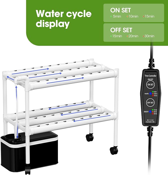 Vertical Hydroponic Growing White, 54 Planting Holes, Water Circulation System, Indoor Outdoor Garden Kit with Timer & Pump