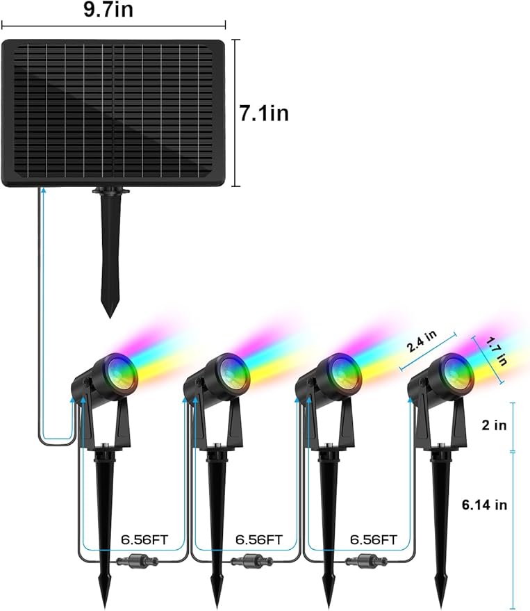 ZYAN Solar Powered Landscape Spotlights Outdoor Waterproof IP65, RGBW Colored LED Spot Lights for Garden Yard, Auto On/Off Remote Control Spot Lights for Plant, Tree, Patio, Path, Lawn, Wall (8 Pack)