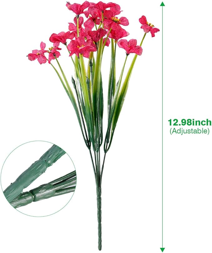 30 Bundles Artificial Flowers Outdoor UV Resistant Fake Flowers No Fade Faux Plastic Plants Garden Porch Window Box Decorating(Rose red)