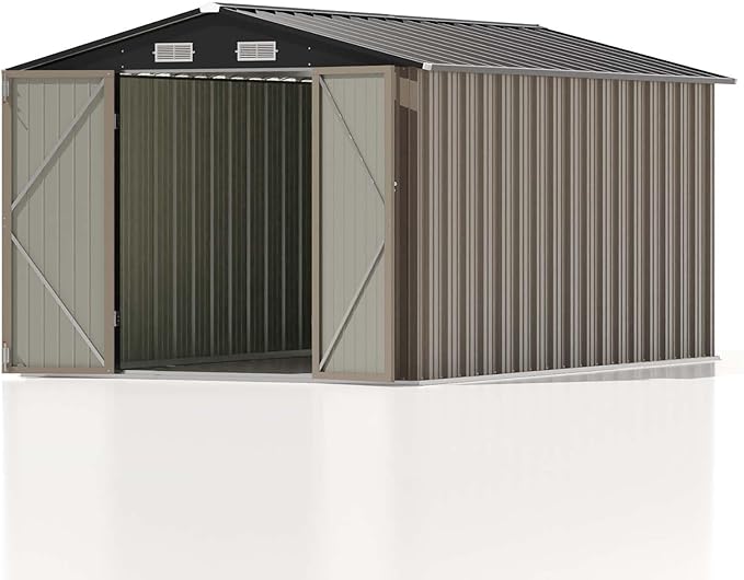 Patiolife 8 x 12 FT Metal Storage Shed for Outdoor, Steel Shed with Design of Lockable Doors, Utility and Tool Storage for Garden, Backyard, Patio, Outside Use, Brown
