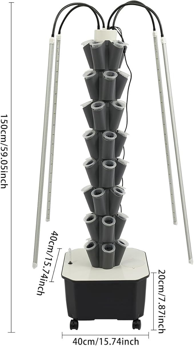 Hydroponics Growing Tower w/LED Light,8 Tiers 40-Hole Vertical Planter Tower,Smart Garden Growing System Kit for Fruits Vegetables Herbs (Grey)