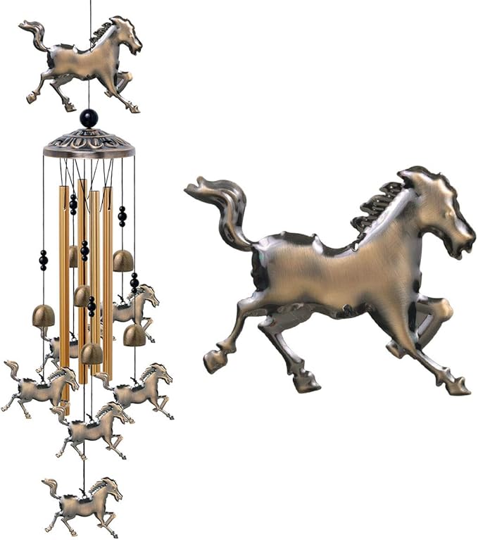 Horse Wind Chimes Decor - 35 Inch Pure Hand-Made Metal Musical Wind Bells with 4 Aluminum Tubes 6 Bells 7 Horses Mobile Wind Catcher Romantic Wind Chime for Home, Festival, Indoor/Outdoor Decoration