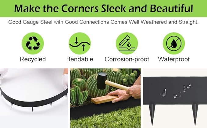 Garden 5PCS Steel Landscape Lawn Edging - 40" L x 7" H (16.7ft Total) Galvanized Steel Landscape Lawn Edging Dentoid Bendable Metal Strips - in Edging Border w/ 6 Clips - Yard Pathway Divider