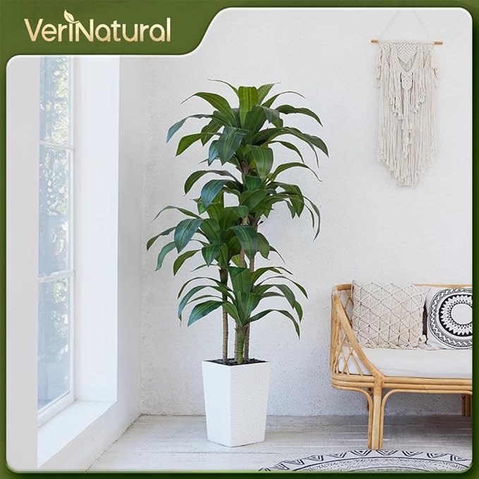 6FT Artificial Dracaena Tree - UV Resistant Faux Tropical Plant, Potted Fake Tree with Taper Planter & Pebbles - Indoor Outdoor Greenery for Home, Porch, Living Room, Bedroom Decor, VN127