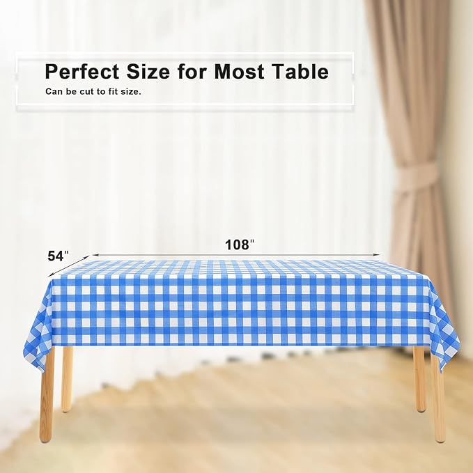 3 Pack Navy Blue and White Checkered Tablecloth, Blue Plastic Table Cloths for Parties Disposable, 54 x 108 inch Waterproof Blue Gingham Camping Tablecloth for Birthday, Party, Picnic, School