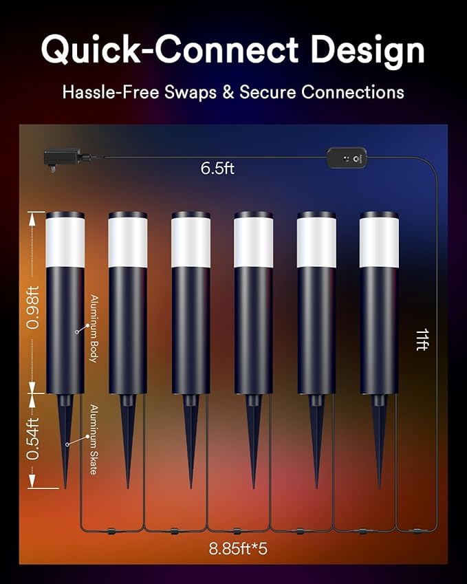 Lumary 6 Pack Smart Pathway Lights 2100LM, RGBAI/Cool/Warm White, Aluminum Wired Landscape Lighting IP65 Waterproof Works with Wi-Fi APP/Voice/Remote Control for Outdoor Yard, Garden, Walkway