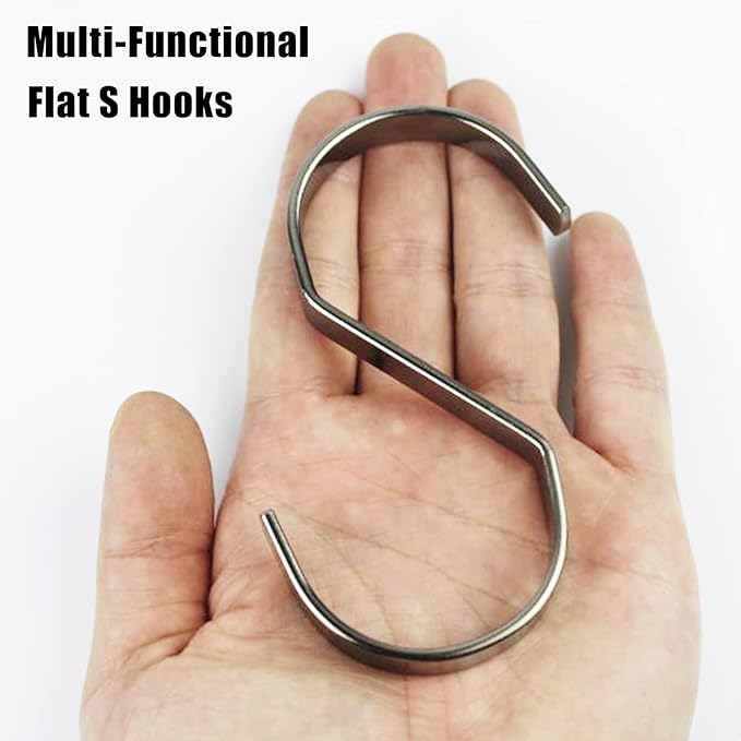 16-Pack 4 Inch Flat S Shape Hooks Heavy-Duty Chrome Finish Hanging S Hooks for Kitchenware, Pots, Utensils, Plants, Towels, Gardening Tools, Clothes (Gun Black)