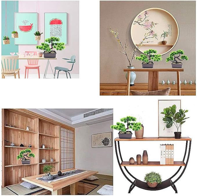 Artificial Plants Fake Bonsai Pine Trees Plants Greenery Japanese Pine Bonsai Tree Desktop Display Simulation,Office,Living Room,Zen Garden Decoration Indoor Home Décor(2 Pack Potted)
