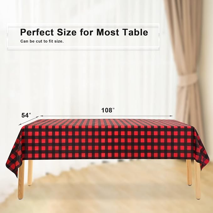 6 Pack Red and Black Checkered Tablecloth, Red Plastic Table Cloths for Parties Disposable, 54 x 108 inch Waterproof Red and Black Gingham Camping Tablecloth for Birthday, Party, Christmas