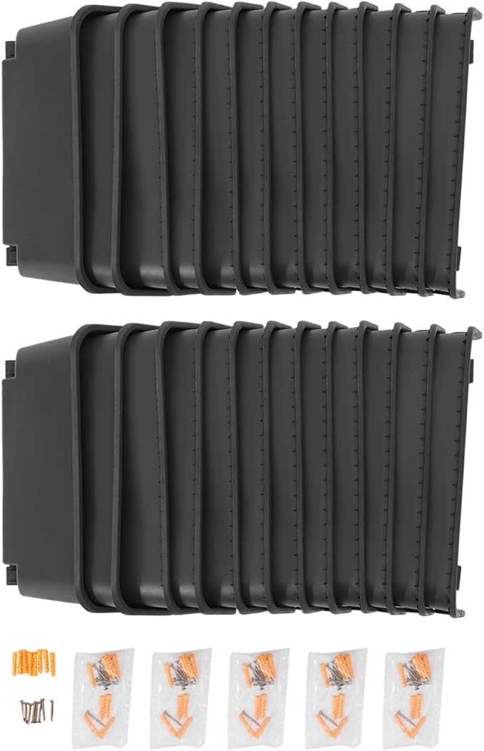 Vertical Wall Planter with 24 Plastic Pots, Wall-Mounted Garden Planter Stackable Wall Hanging Flower Pot Clasp Design with Grooves Drainage Holes for Indoor and Outdoor (Black 24)