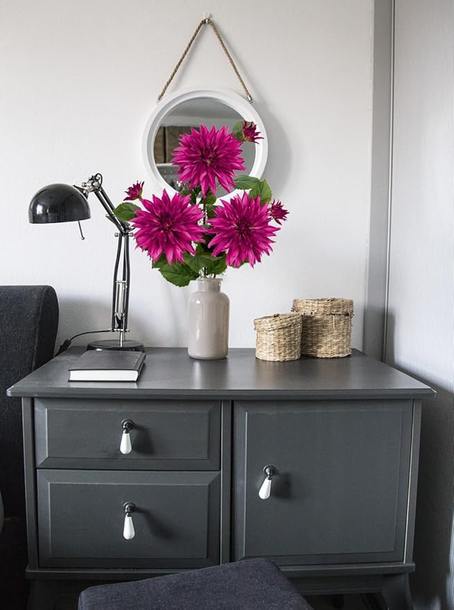 3Pcs Purple-Pink Artificial Dahlia Flowers 29.5" Fake Flower Silk Flowers with Long Stem Floral Arrangements Bouquets Faux Dahlias Flowers for DIY Wedding Party Centerpieces Office Home Decor