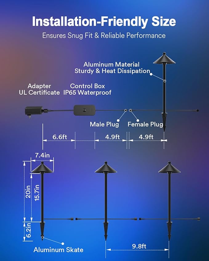 Lumary Smart Low Voltage Pathway Lights, 4 Pack Landscape Path Lights with RGBAI Color Changing, IP65 Waterproof Outdoor Lighting for Yard Driveway, App/Voice/Remote Control, Black