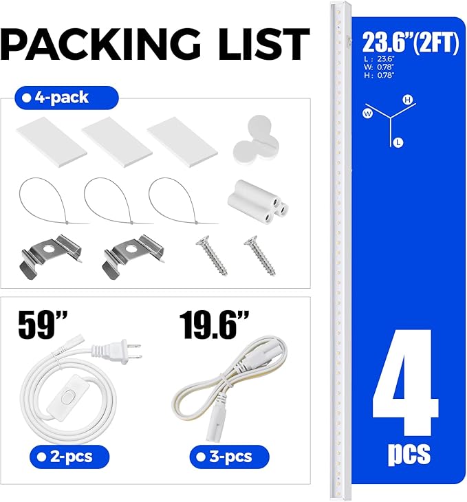 Barrina T5 Grow Lights for Indoor Plants, 2FT 40W (4 X 10W) LED Grow Light with Separate Switch, Linkable Grow Lamp, Indoor Plant Lights for Growth with White Cover, 5000K, 4 Packs