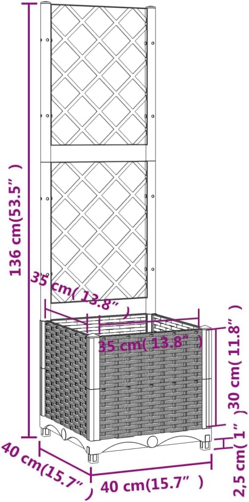 Garden Planter with Trellis, Trellis with Planter Box, Outdoor Raised Garden Bed for Climbing Plants, Raised Garden Bed Garden Planter Box, Dark Gray 15.7"x15.7"x53.5" PP