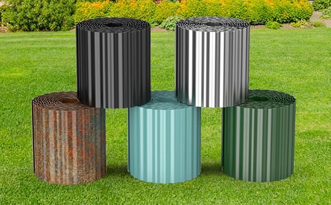 Corrugated Metal Garden Edging, Sturdy Tall Landscape Edging Borders, Perfect DIY for Flower Beds, Lawn and Pathway, Tree Surrounds, Paver Edges (Black, 6"×20FT)
