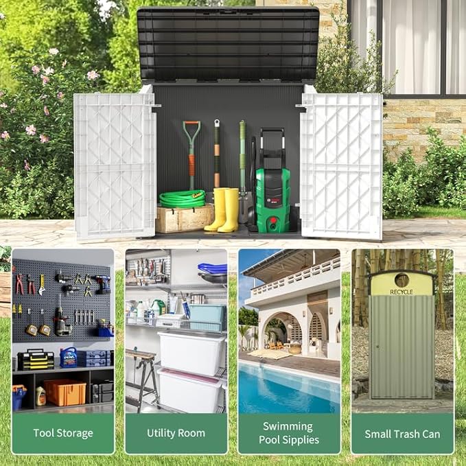 Horizontal Resin Storage Shed 36 Cu Ft with Lockable Doors, Portable Outdoor Storage Cabinet -Easy to Assemble,Sheds & Outdoor Storage, Waterproof Outdoor Storage Box for Backyards