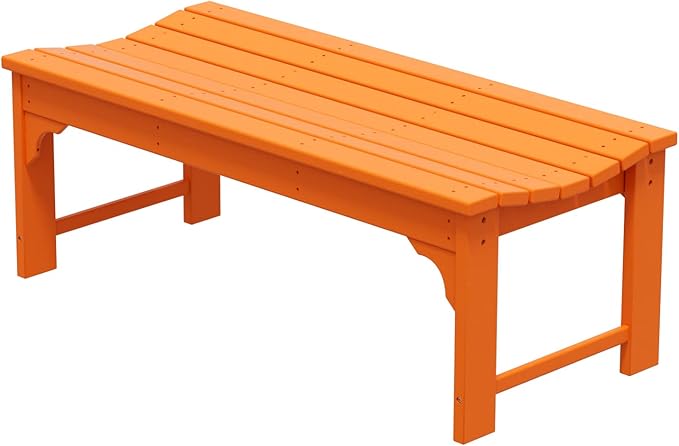 WestinTrends Malibu Outdoor Bench, All Weather Resistant Poly Lumber Backless Patio Garden Bench, Adirondack Curved Bench Seat for Comfort, Orange