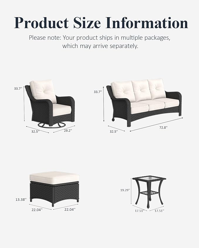 LayinSun 9 Piece Wicker Outdoor Furniture Set with 6-inch Comfy Cushions, High Back Patio Furniture Set with Swivel Rocking Chairs and Side Table