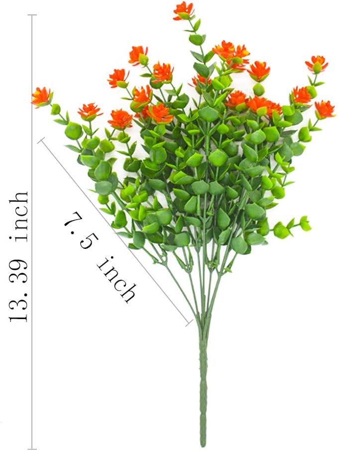 Artificial Flowers, Fake Outdoor UV Resistant Plants Faux Plastic Greenery Shrubs Indoor Outside Hanging Planter Home Kitchen Office Wedding, Garden Decor (Orange Red)