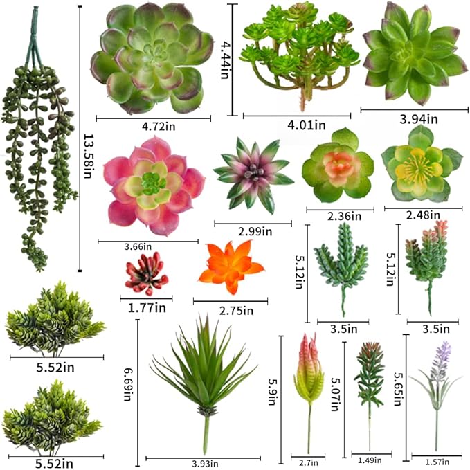18 Pack Artificial Succulents Realistic Textured Fake Succulents Unpotted Artificial Cactus Plant Suitable for Garden Home Office Greening and Decoration