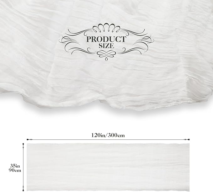 Le courant 10Ft Cheesecloth Table Runner, Rustic Boho Gauze Cheese Cloth Runner Table Runner for Weddings Bridal Baby Shower Birthday Holiday Parties Home Decor, Lvory
