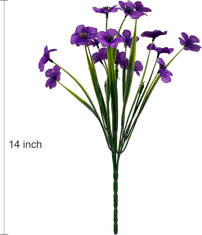 15 Bundles Artificial Flowers Outdoor UV Resistant Fake Silk Plants Plastic Faux Shrubs Outside Front Porch Window Box Garden Home Hanging Planter Decoration (Purple)