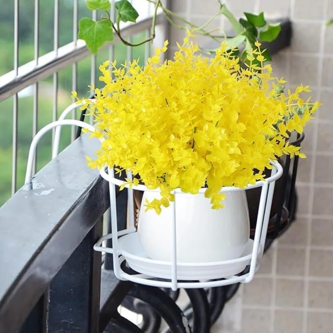RECUTMS Artificial Flowers, Fake Outdoor UV Resistant Plants Faux Plastic Greenery Shrubs Indoor Outside Hanging Planter Home Kitchen Office Wedding, Garden Decor(Pure Yellow Eucalyptus)