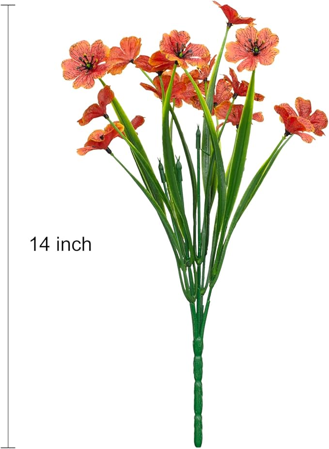 15 Bundles Artificial Flowers Outdoor UV Resistant Fake Silk Plants Plastic Faux Shrubs Outside Front(Orange)
