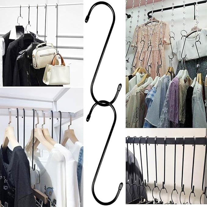 8 Pack 10 inch Extra Large S Hooks Black Long S-Shaped Hooks for Hanging Plants Heavy Duty Utility Hooks for Kitchenware,Utensils,Pergola,Closet,Flower Basket,Garden,Patio, Outdoor
