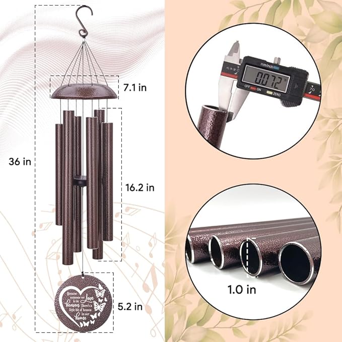 45inch Personalized Wind Chimes, Metal Memorial Wind Chimes, Heart Butterfly Wind Chime for Loss of Loved Dad/Mom, Sympathy Memorial Gifts Wind Chime Deep Tone Outdoor Decorations