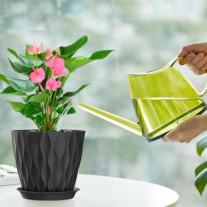 7 Inch Plant Pots Set of 5, Plastic Flower Pots with Drainage Holes and Trays, Planter Pot for Indoor Plants, Decorative Pots for Plants Indoor/Outdoor (Multicolor)