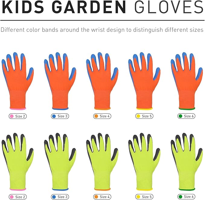 HANDLANDY 3 Pairs Kids Gardening Gloves Latex Free, Nitrile Coated Children Toddler Garden Yard Work Gloves for Little Girls Boys (Size M, Black-Green)