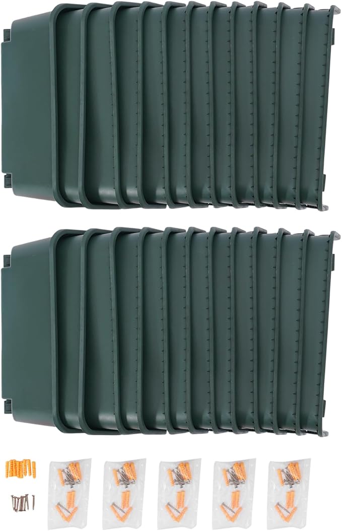 Vertical Wall Planter with 24 Plastic Pots, Wall-Mounted Garden Planter Stackable Wall Hanging Flower Pot Clasp Design with Grooves Drainage Holes for Indoor and Outdoor (Army Green 24)